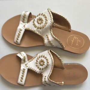 Jack Rogers Women's White and Gold Flat Slide Sandals 8